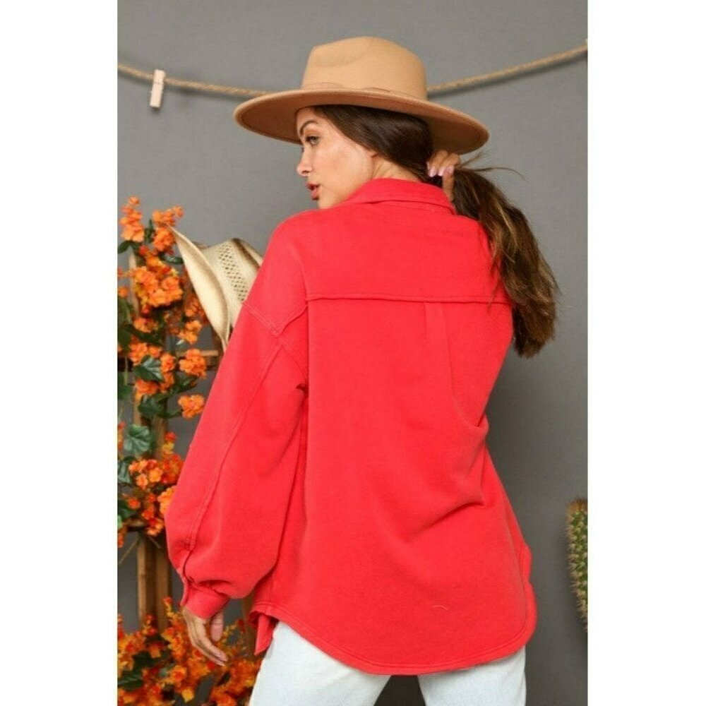 Be Bold Washed Contrast Loose Shacket in Red - Picture 3 of 3
